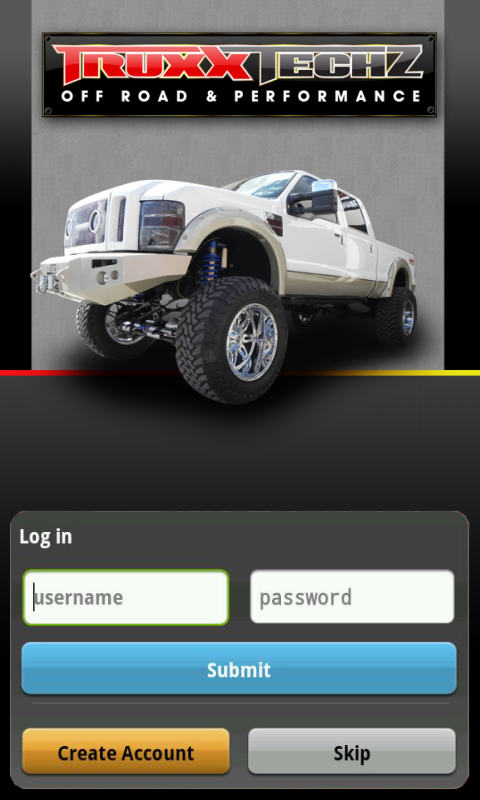 Truxx Techz's android app login screen Truxx Techz's android app login screen